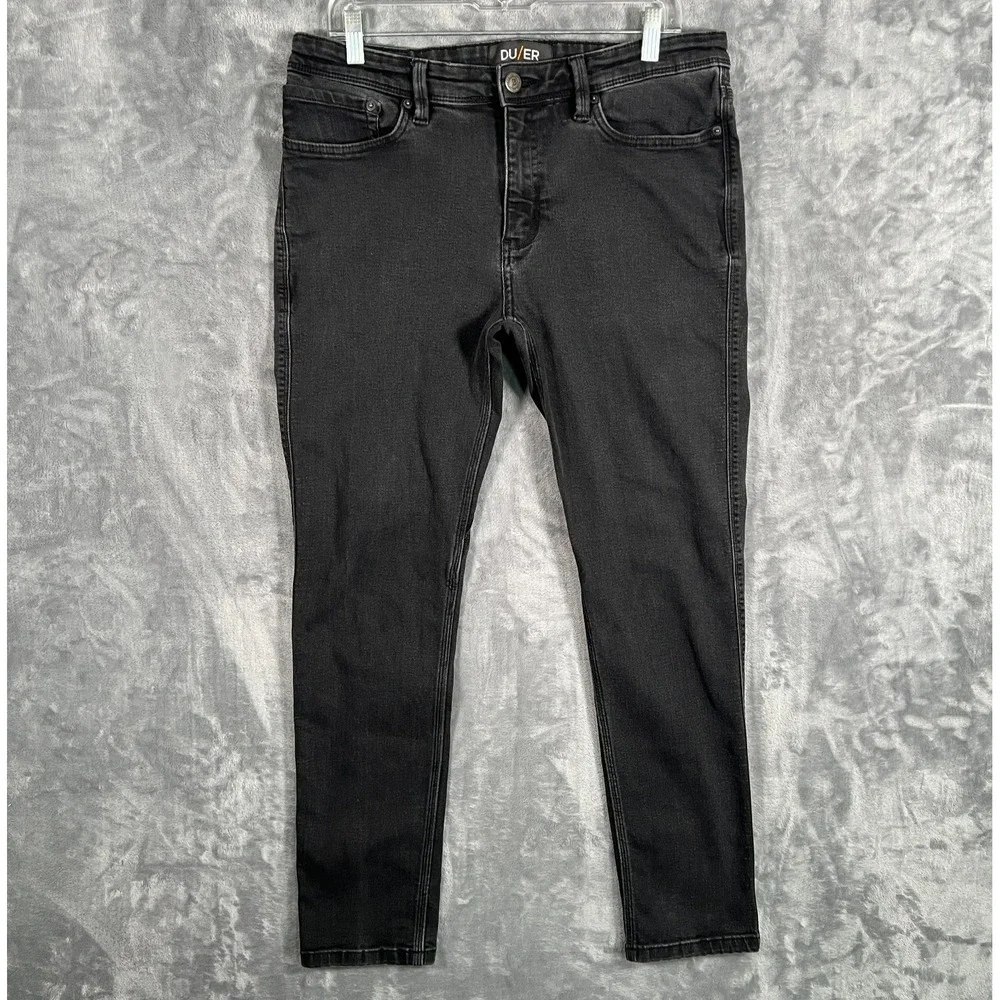 Duer Performance Slim Fit Jeans Mens 34x30 Black Denim Tapered Stretch Organic